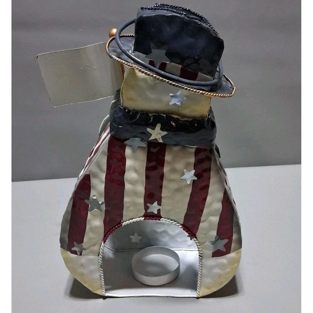 Home Interiors Patriotic Metal Snowman Votive Candle Holder – Holiday Tin Latern